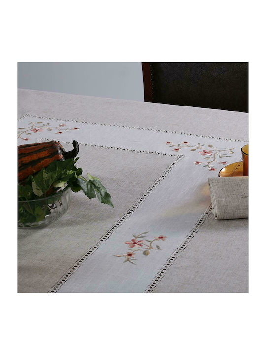 Silk Fashion 8007 Linen Tablecloth with Embroidery Ecru 140x180cm