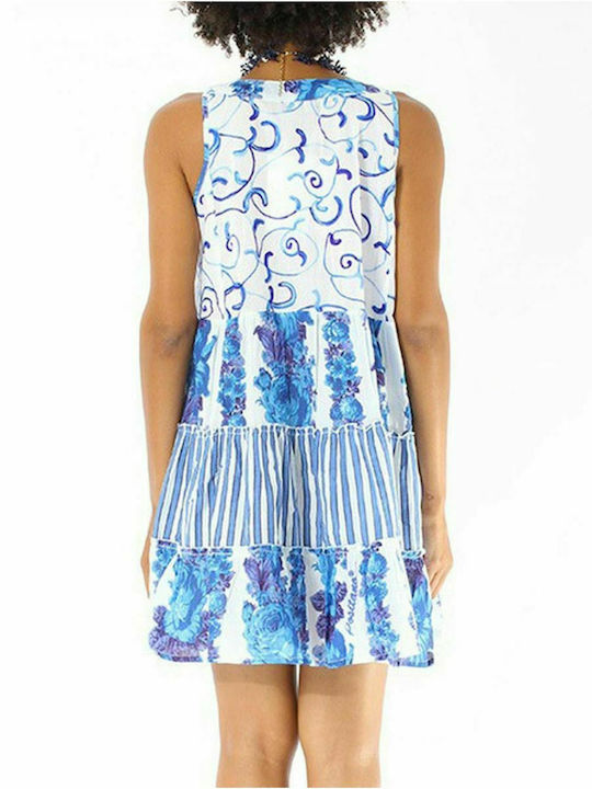 POSITANO Italian women's blue sleeveless mini dress 31497