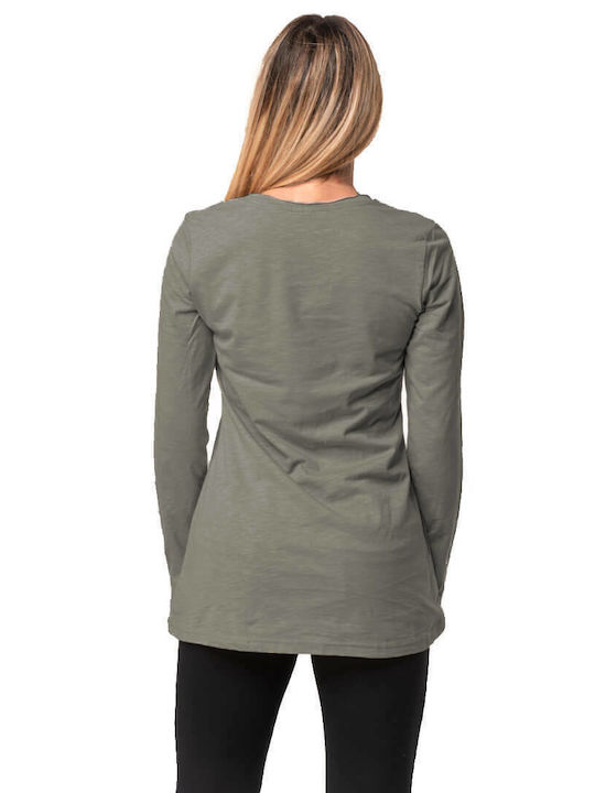 Bodymove Damen Bluse Baumwoll Langärmelig Gray