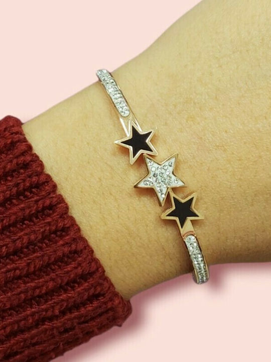 9BR STAINLESS STEEL BRACELET WITH STARS AND STRASS-ROSE GOLD