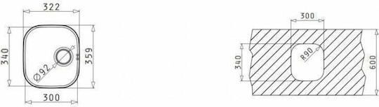 Pyramis Iris 1B 100010103 Undermount Sink Inox Satin W32.2xD35.9cm Silver