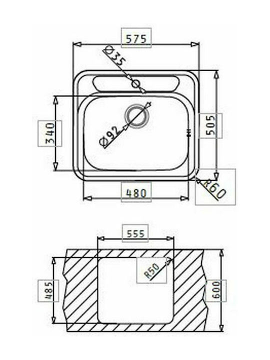 Pyramis Atria 100081501 Drop-In Мивка Inox Сатен Ш57.5xД50.5см Сребрист