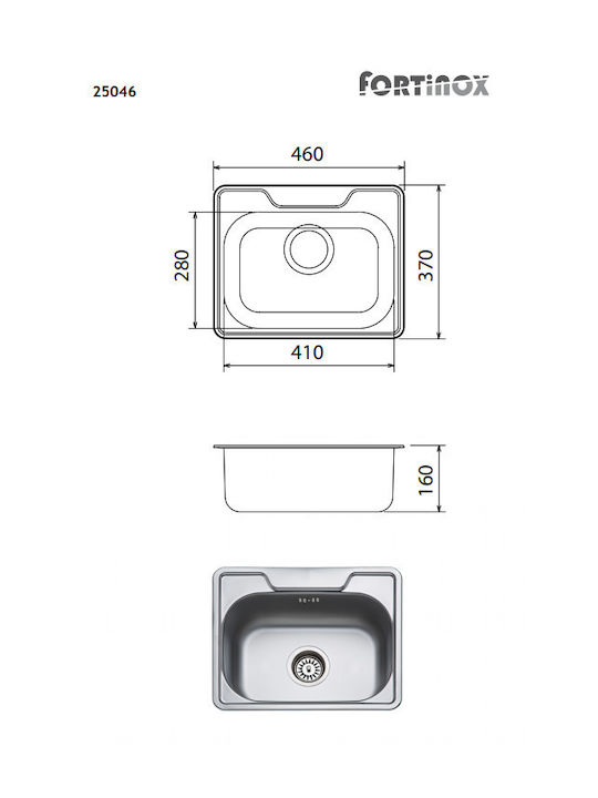 Fortinox Valley 25046 Ένθετος Νεροχύτης Inox Σατινέ Μ46xΠ37cm Ασημί