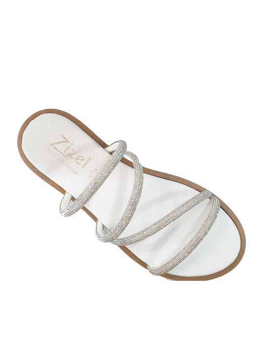 Leather Women's Flat Sandals in White Color