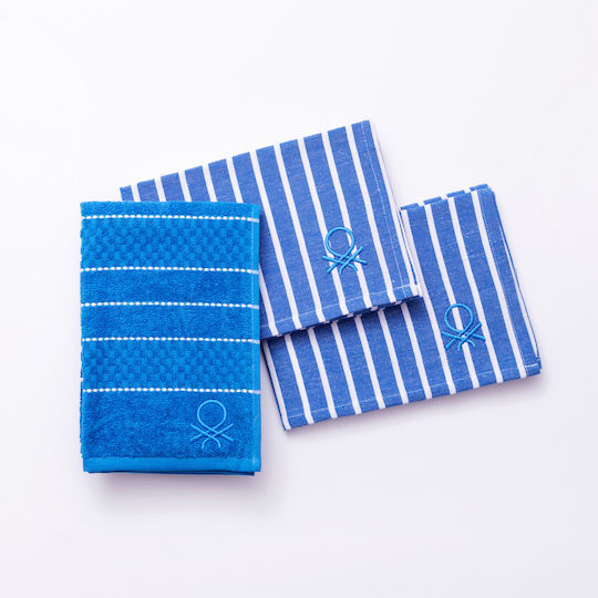 Benetton Handtuch aus 100% Baumwolle in Blau Farbe 50x70cm 3Stück