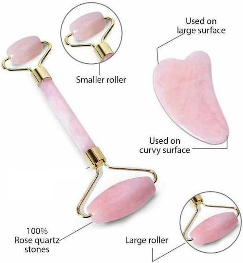 Face Roller & Gua Sha Tool from Rose Quartz 2pcs