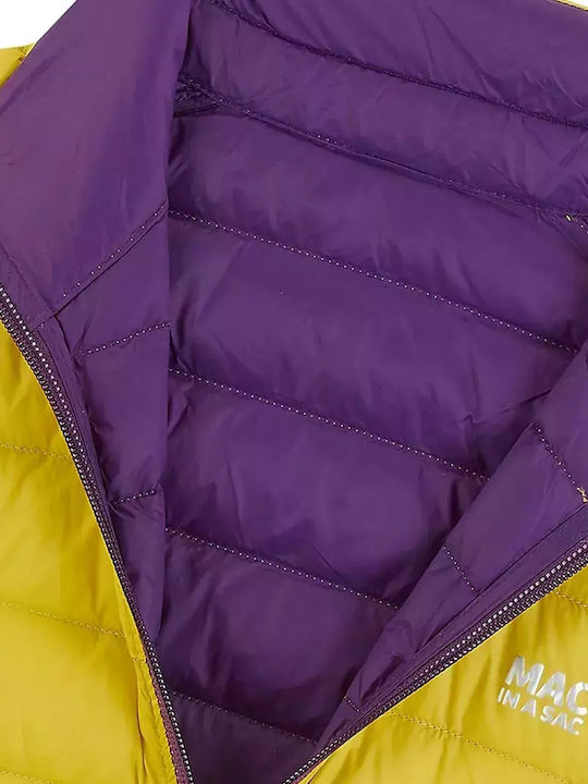 Polar Down Κοντό Γυναικείο Puffer Μπουφάν Διπλής Όψης Αντιανεμικό για Χειμώνα Κίτρινο