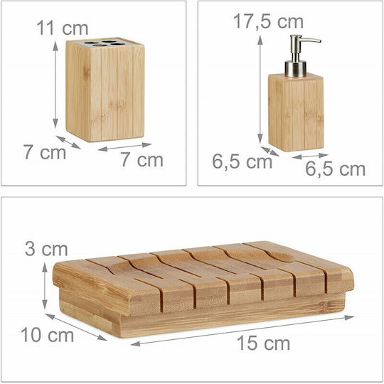 Relaxdays Set Accesorii Baie Bambus Maro 3buc