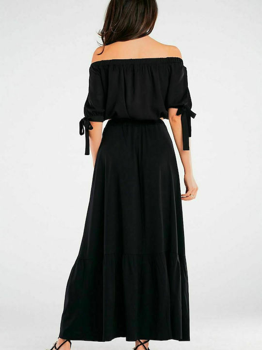 Awama High Waist Maxi Skirt in Black color