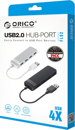 Orico USB 2.0 4 Port Hub with USB-A Connection White