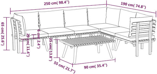 Garten- und Outdoor-Möbelsets Typsatz Wohnzimmer 7 Stück Akazie mit Kissen