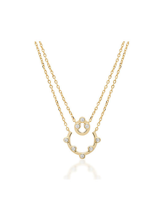 Jcou Necklace Double from Gold Plated Silver with Zircon