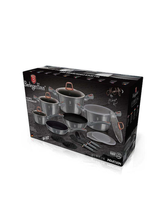 Berlinger Haus Moonlight Collection Cookware Set of Aluminum Silver with Stone Interior Coating 6 Pieces