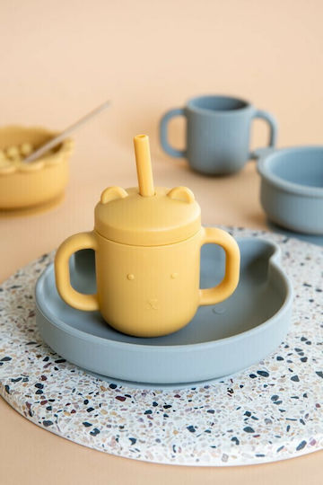 Petit Monkey Baby Cup with Handles and Straw made of Silicone Yellow 175ml
