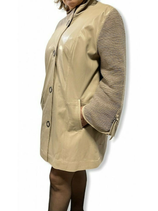 206 WOMEN'S LEATHER COAT BEIGE