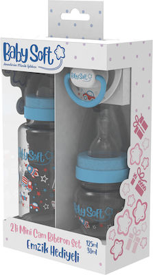 BabySoft Glass Bottle Set with Silicone Nipple for 0-6 months Blue 125ml 3pcs