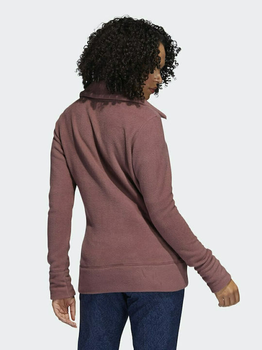 Adidas Fleece Γυναικεία Ζακέτα με Φερμουάρ σε Μπορντό Χρώμα