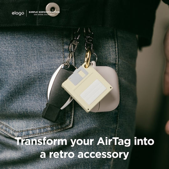 Elago Floppy Disk Disk Case Калъф за ключодържател Силикон за AirTag Classic White