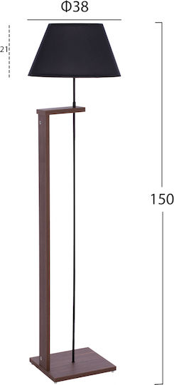 HomeMarkt Floor Lamp H150xW38cm. with Socket for Bulb E27 Black