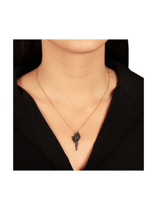 Silver Gold-Plated Necklace with Black Shell