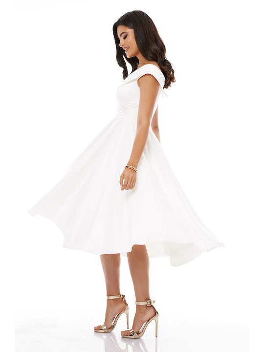 RichgirlBoudoir Midi Καλοκαιρινό Φόρεμα για Γάμο / Βάπτιση Σατέν Λευκό