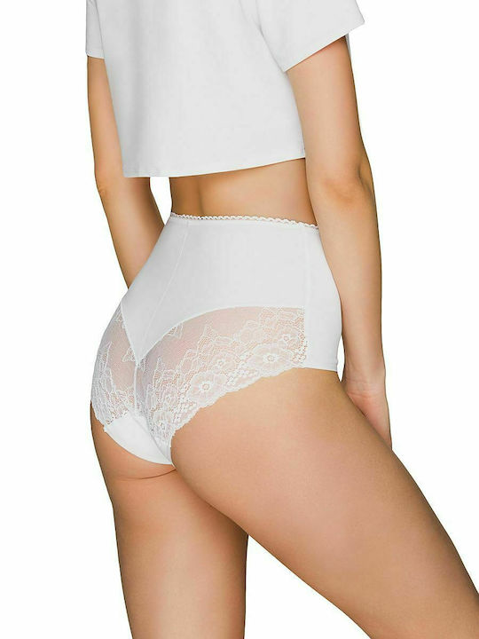 Babell Baumwolle Hochtailliert Damen Boxer mit Spitze Weiß