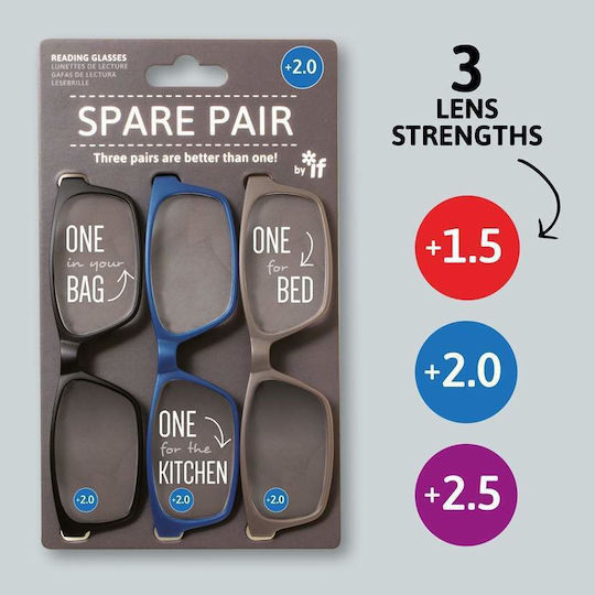 IF Spare Pair Women's Reading Glasses +1.50 Black / Blue / Grey 40402 3pcs
