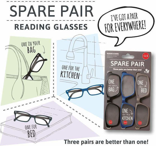 IF Spare Pair Women's Reading Glasses +1.50 Black / Blue / Grey 40402 3pcs