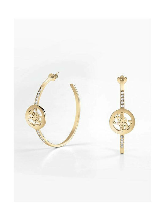 Guess Blooming Peony Earrings Hoops made of Steel Gold Plated with Stones