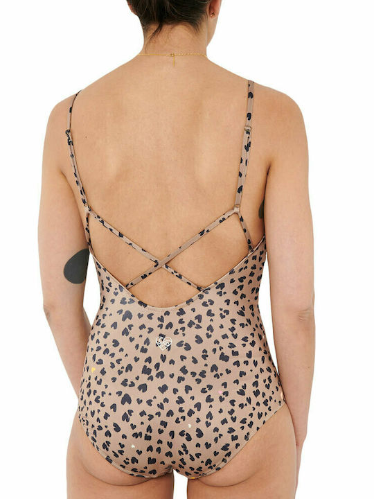 FEMI STORIES LAVENDER SWIMSUIT BROWN LEOPARD