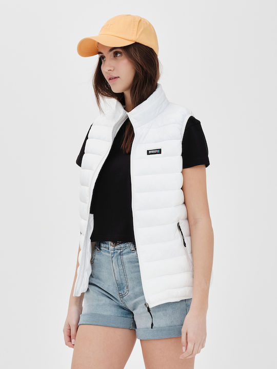 Short Women's Sleeveless Puffer Jacket White