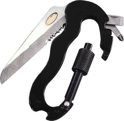 Carabiner Taschenmesser Schwarz mit Klinge aus Rostfreier Stahl