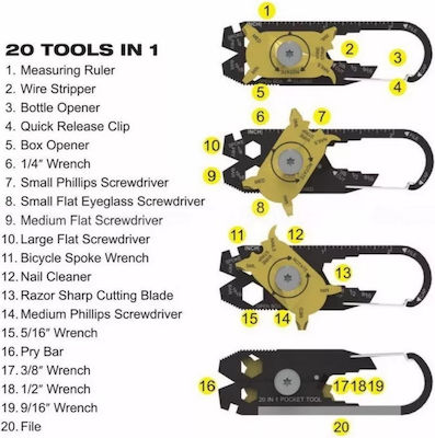 Carabiner Unealtă Multifuncțională Negru Lungime Totală 8.3buc cu Lamă din Oțel inoxidabil