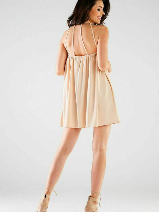 Awama Sommer Mini Kleid Beige