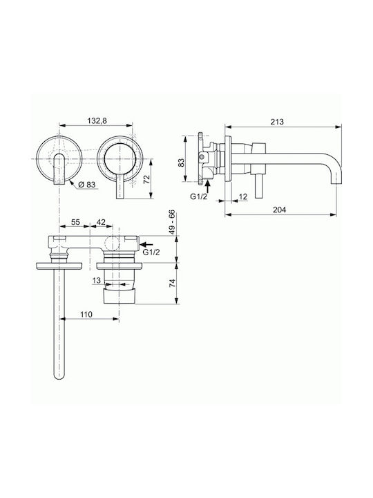 Ideal Standard Ceraline Built-in Mixer & Spout Set for for Bathroom Sink 1 Exit Silver
