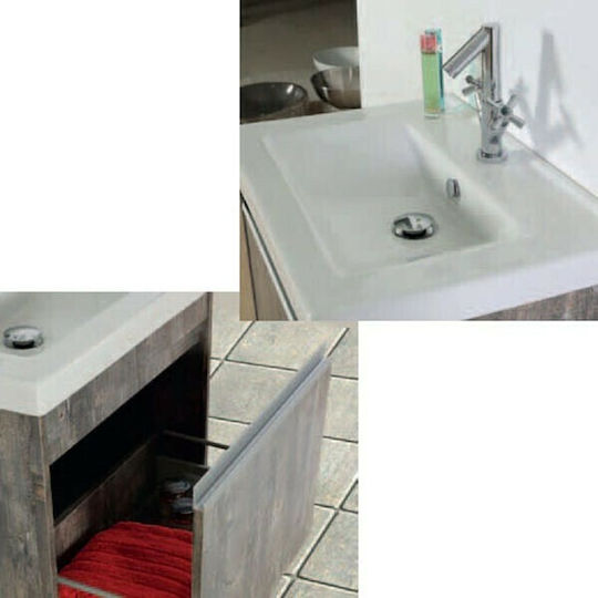 Pro Bagno Νικίας 933 Πάγκος με Νιπτήρα & Καθρέπτη με Φως Μ65xΒ45xΥ57cm Καφέ