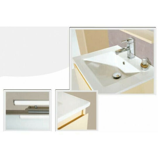Pro Bagno Σκόπας 908Β Πάγκος με Νιπτήρα & Καθρέπτη με Φως Γυαλιστερή Λάκα Μ60xΒ46xΥ42cm Μπεζ