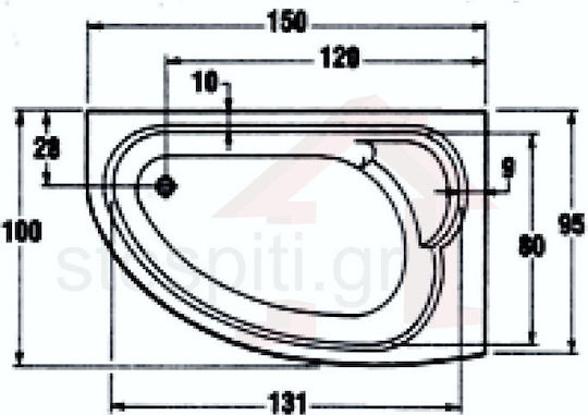 Sanitec Claudia R Cadă de baie colț cu montaj dreapta Acrilic 150x95cm