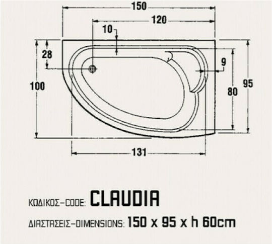 Sanitec Claudia R Cadă de baie colț cu montaj dreapta Acrilic 150x95cm