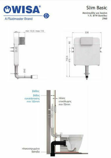 Wisa Slim Basic Eingebaut Kunststoff Toiletten-Spülung Rechteckig
