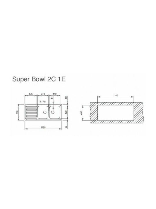 Teka Classic Max (Super Bowl) Αριστερός Ένθετος Νεροχύτης Inox Σατινέ Μ116xΠ50cm Ασημί