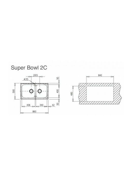 Teka Super Bowl 2C Δεξιός Ένθετος Νεροχύτης Δεξιός Inox Σατινέ Μ86xΠ50cm Ασημί