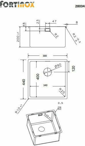 Fortinox Squadro 28034 108-28034-110 Sub masă Chiuvetă Inox Satinat L38xW44cm Argintiu