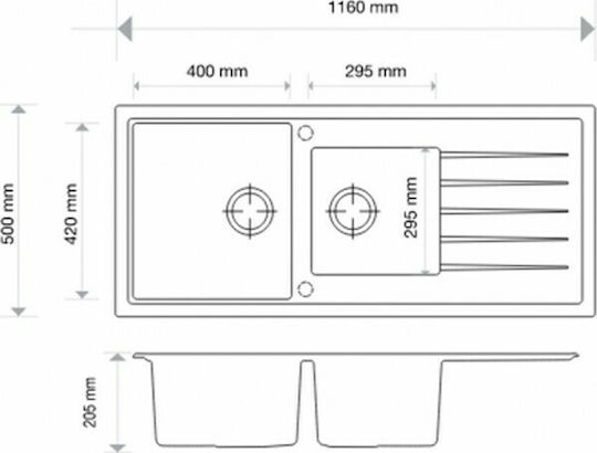 Macart Lexus D-200 Drop-In Kitchen Sink made of Liquid Granite M116xP50cm Alpina