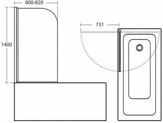 Ideal Standard Connect V1 Shower Screen Bathtub with Hinged Door 82x140cm
