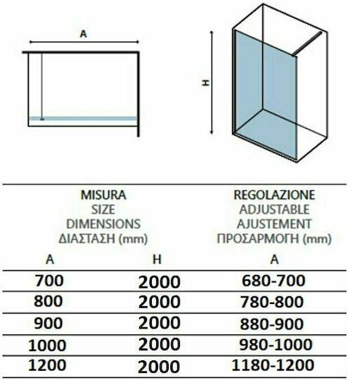 Orabella Serena Duschwand für Dusche 90x200cm Sauberes Glas Gold gebürstet