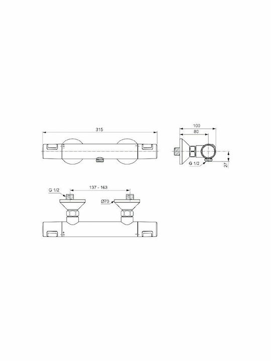 Ideal Standard Ceratherm T25 Bathtub Shower Faucet Thermostatic Silver