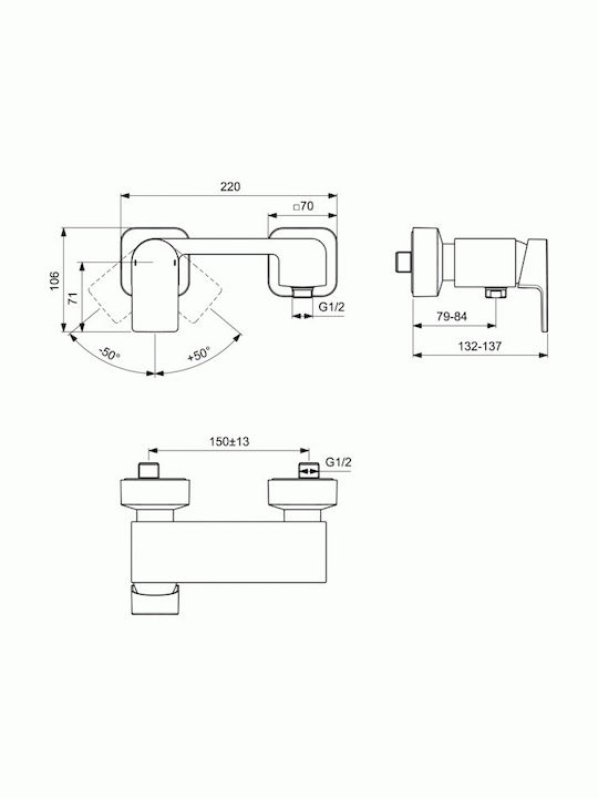 Ideal Standard Edge Αναμεικτική Μπαταρία Μπανιέρας Ασημί