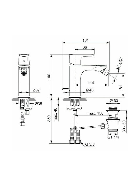 Ideal Standard Connect Air Батерия Биде матирано злато
