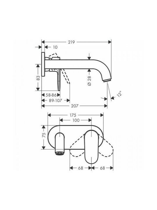 Hansgrohe Vernis Shape Built-in Mixer & Spout Set for for Bathroom Sink 1 Exit Silver